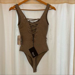 Hera Grey Back Lattice Bodysuit - Small